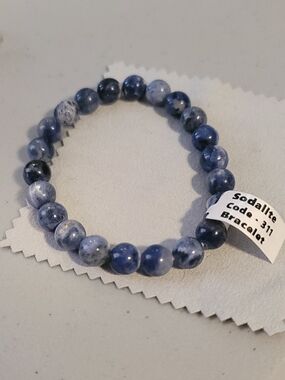 Genuine Sodalite Beaded Power Bracelet - Blue & White Natural Gemstone